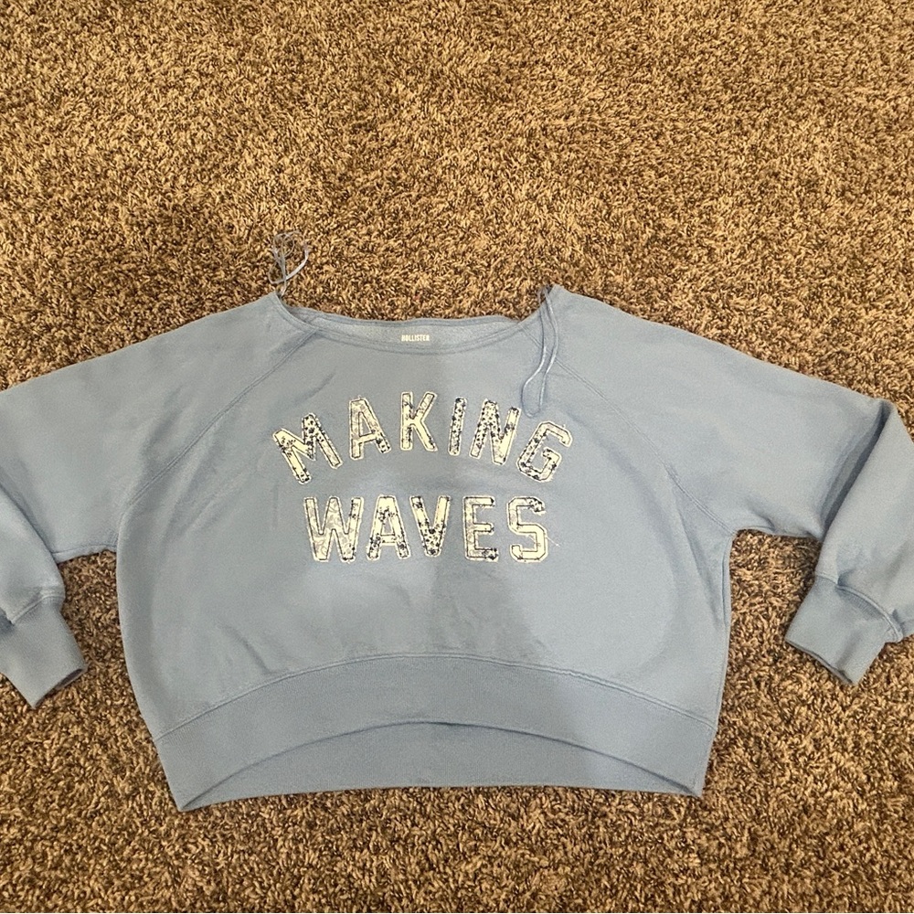 Hollister Light Blue off the shoulder Sweatshirt